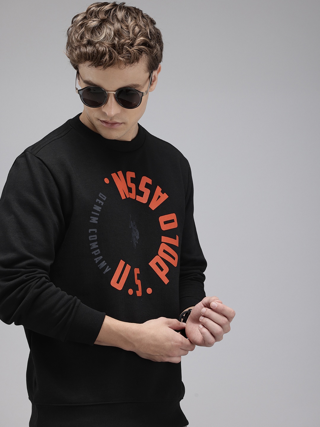 U.S. Polo Assn. Denim Co. Brand Logo Printed Sweatshirt, Black