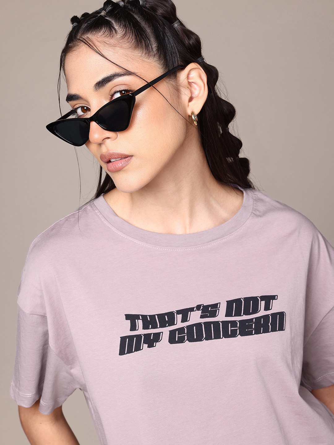 

Roadster Women Typography Printed Drop-Shoulder Sleeves Pure Cotton Boxy T-shirt, Lavender