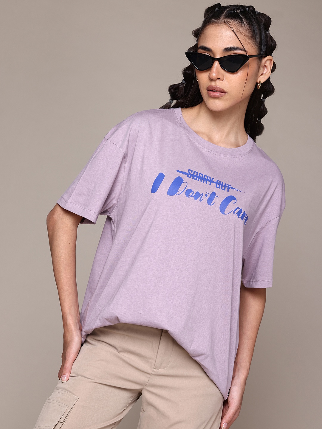 

The Roadster Lifestyle Co. Printed Pure Cotton Boxy T-shirt, Lavender