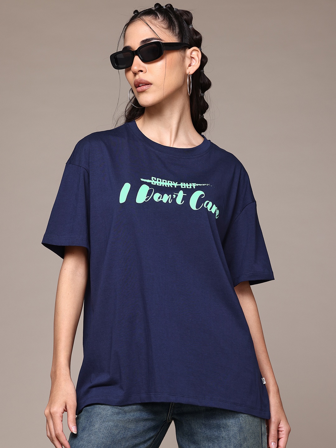 

The Roadster Lifestyle Co. Printed Pure Cotton Oversized T-shirt, Navy blue