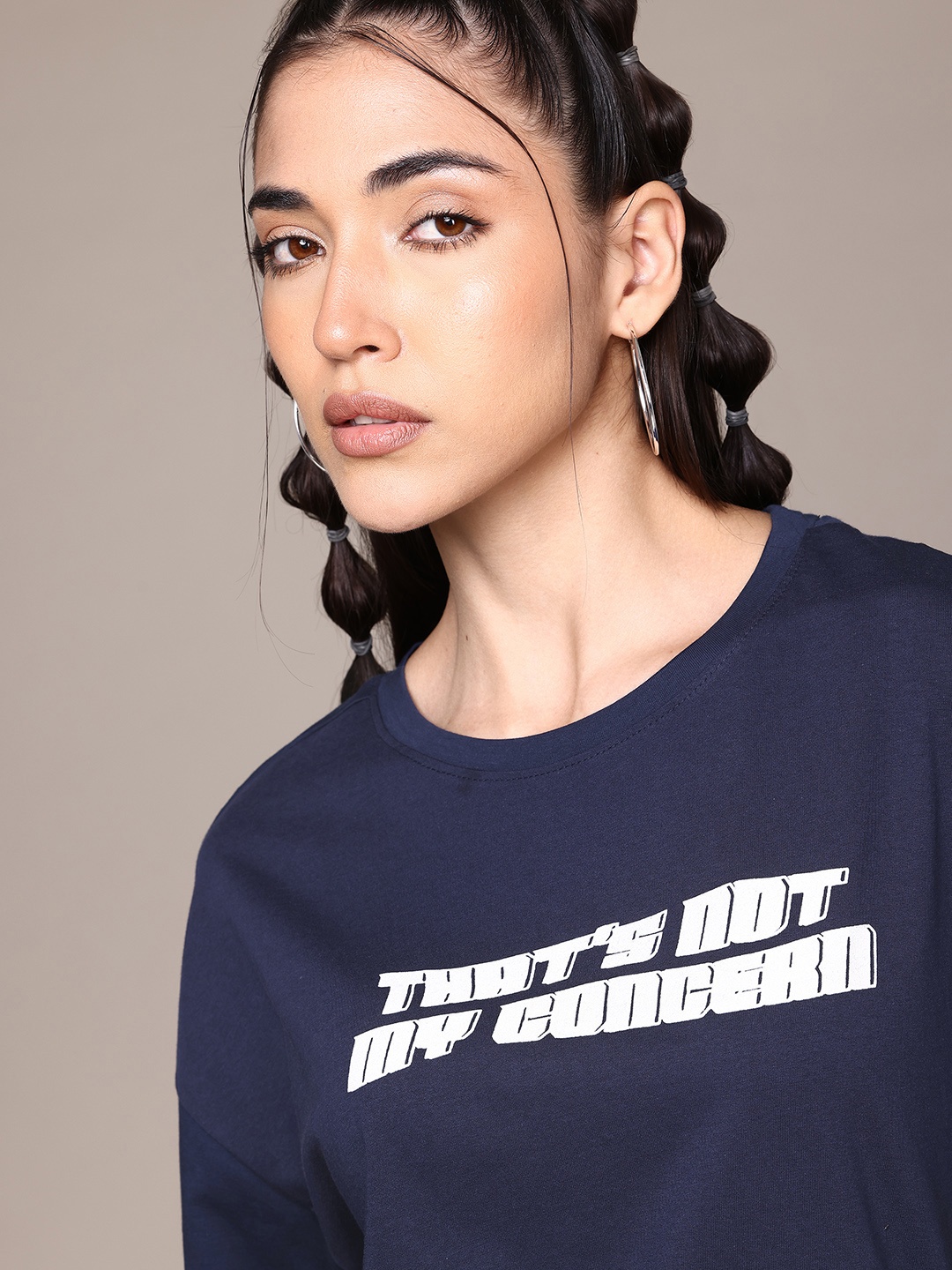 

The Roadster Lifestyle Co. Printed Pure Cotton Boxy T-shirt, Navy blue
