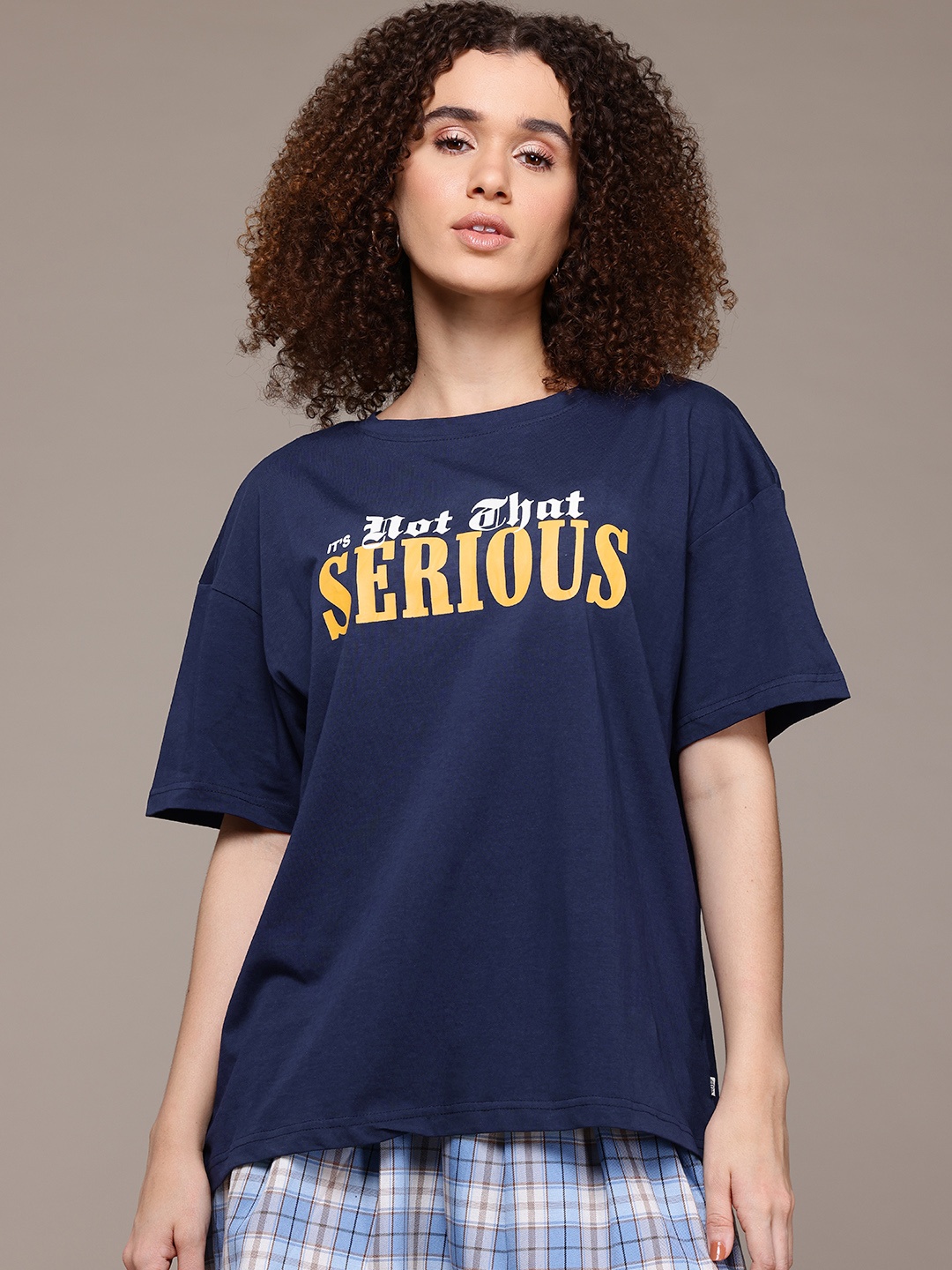 

The Roadster Lifestyle Co. Oversized Printed Pure Cotton T-shirt, Navy blue