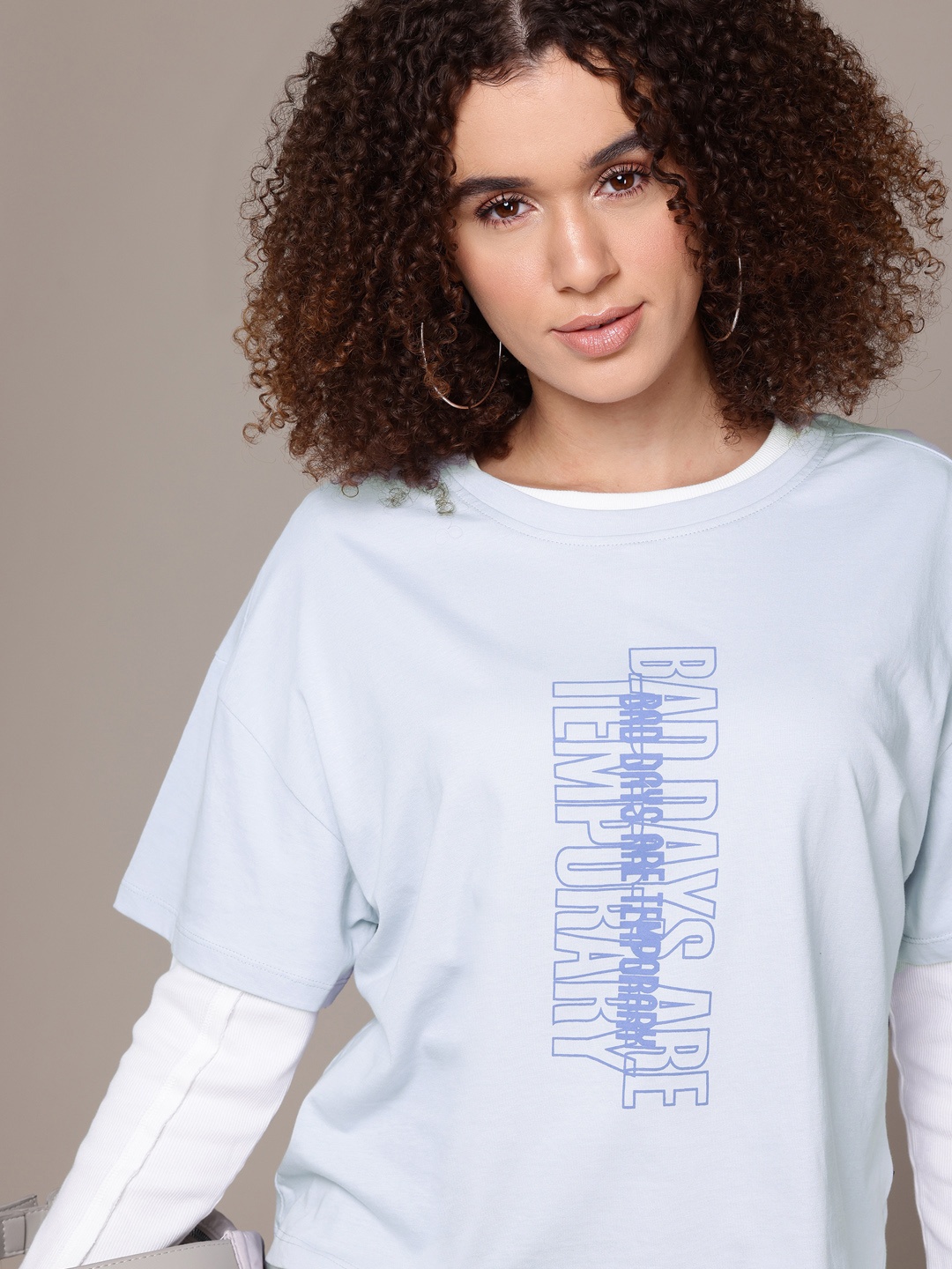 

The Roadster Lifestyle Co. Typography Print Drop-Shoulder Sleeves Pure Cotton T-shirt, Blue