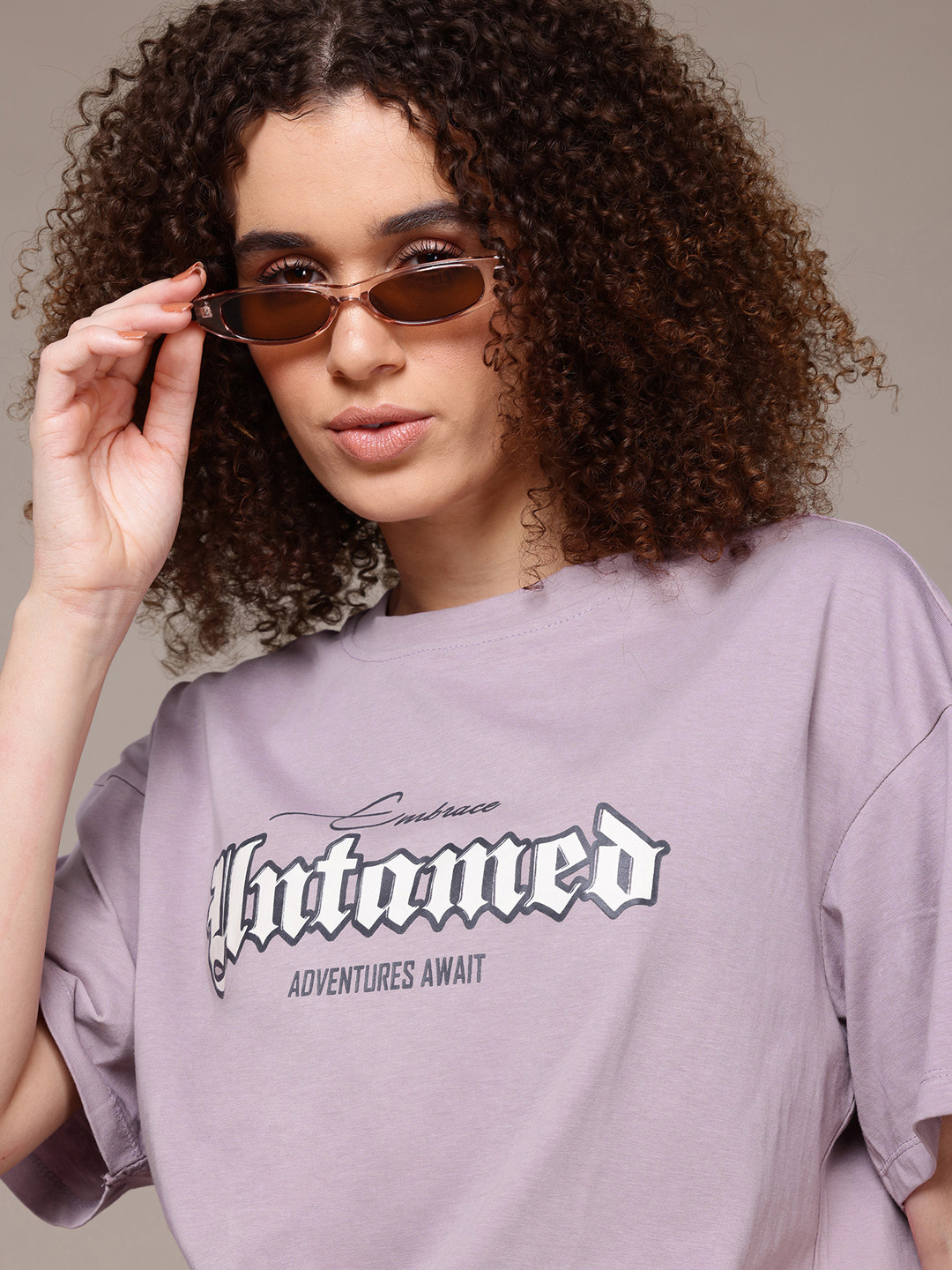 

The Roadster Lifestyle Co. Typography Print Drop-Shoulder Sleeves Pure Cotton T-shirt, Lavender