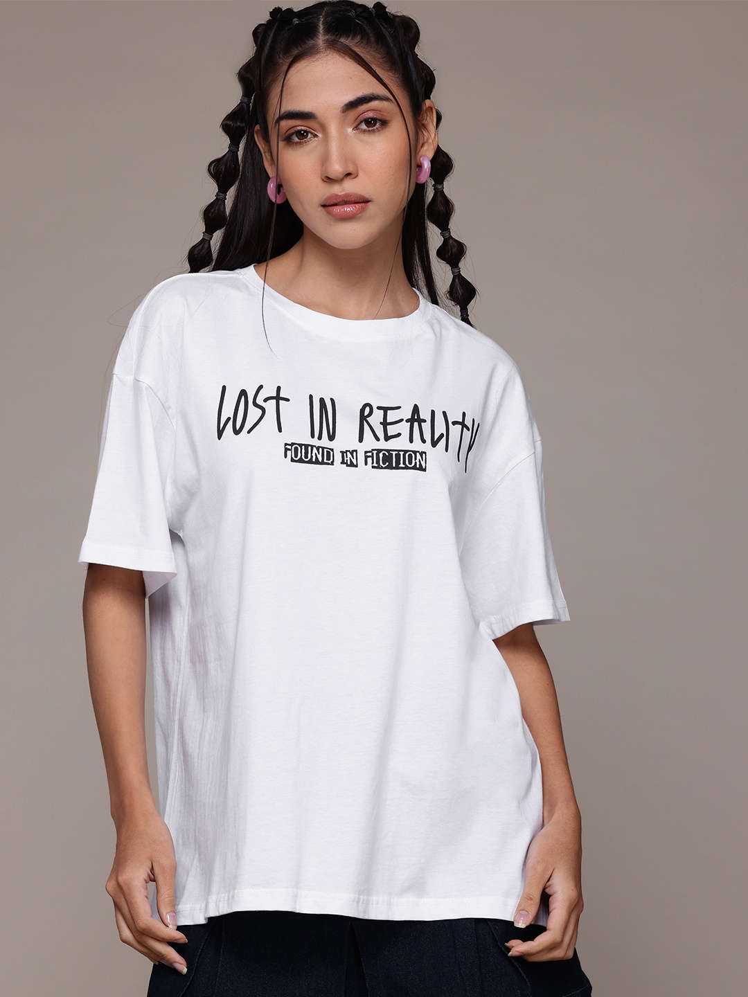 

The Roadster Lifestyle Co. Typography Printed Pure Cotton Oversized T-Shirt, White