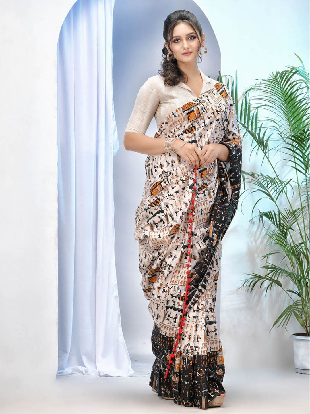 

DESH BIDESH Kalamkari Saree, White