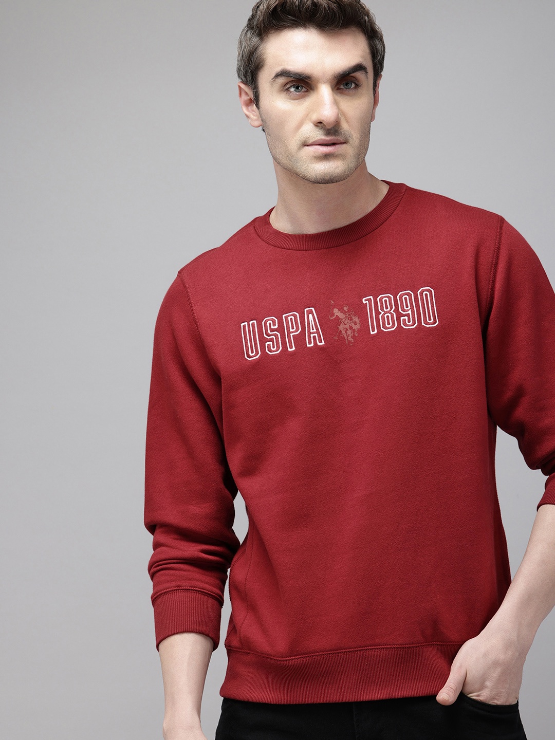 

U.S. Polo Assn. Brand Logo Embroidered Sweatshirt, Maroon