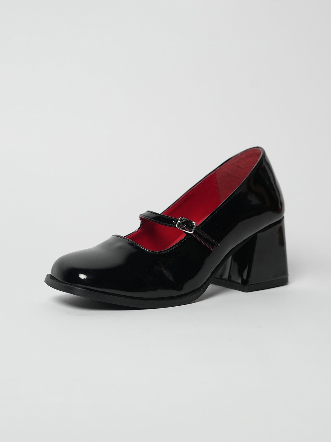 

Theater Women Patent Leather Shrimpton Manhattan Buckled Block Pumps, Black