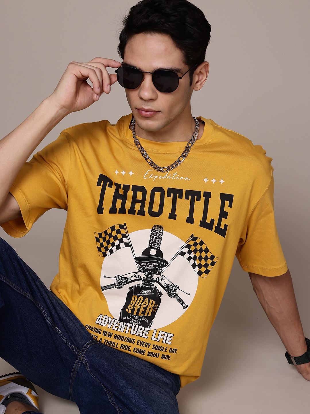 

The Roadster Lifestyle Co. Men Printed Relaxed Fit Pure Cotton T-shirt, Multi