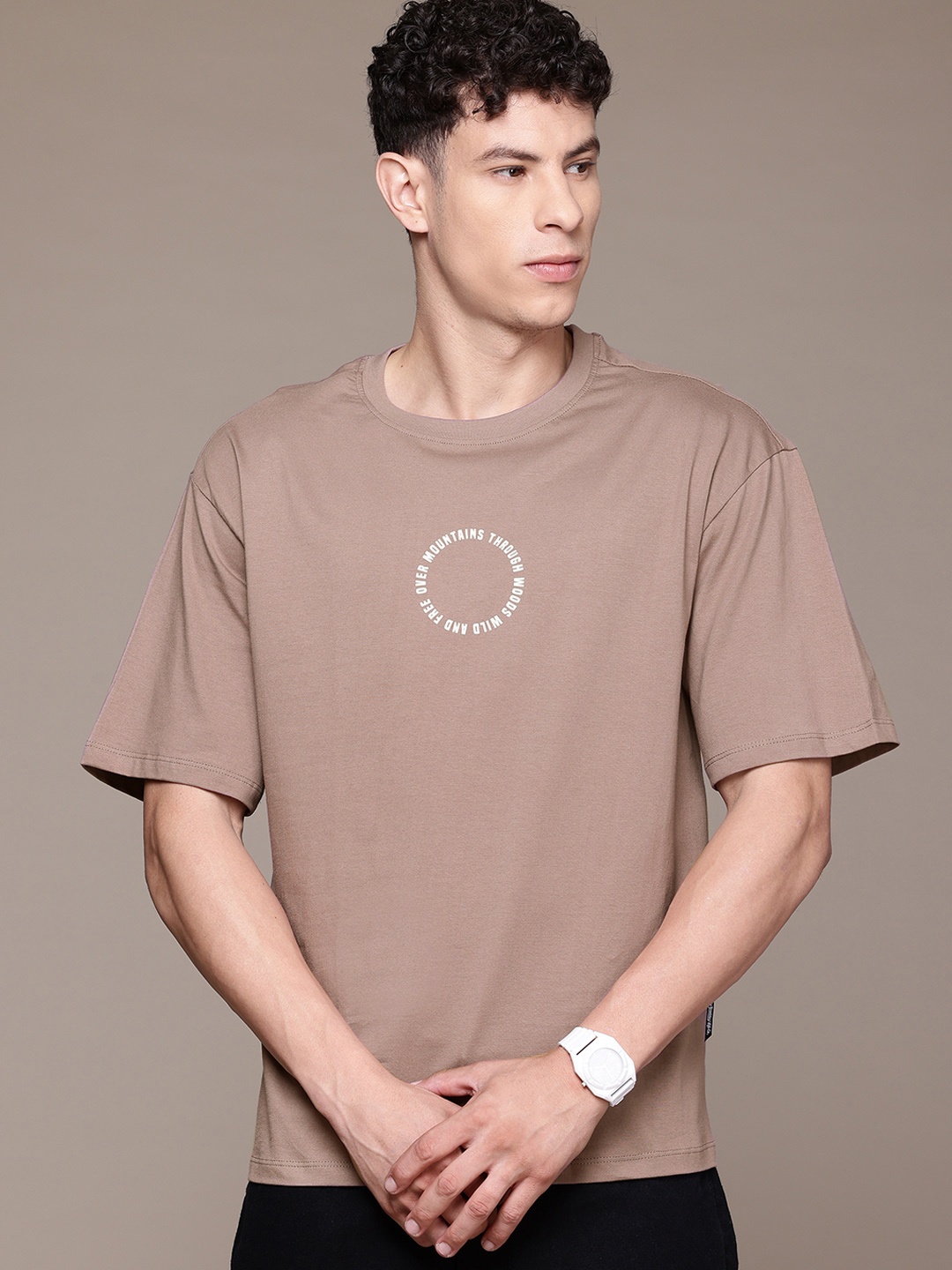 

The Roadster Lifestyle Co. Drop-Shoulder Sleeves Pure Cotton T-shirt, Taupe