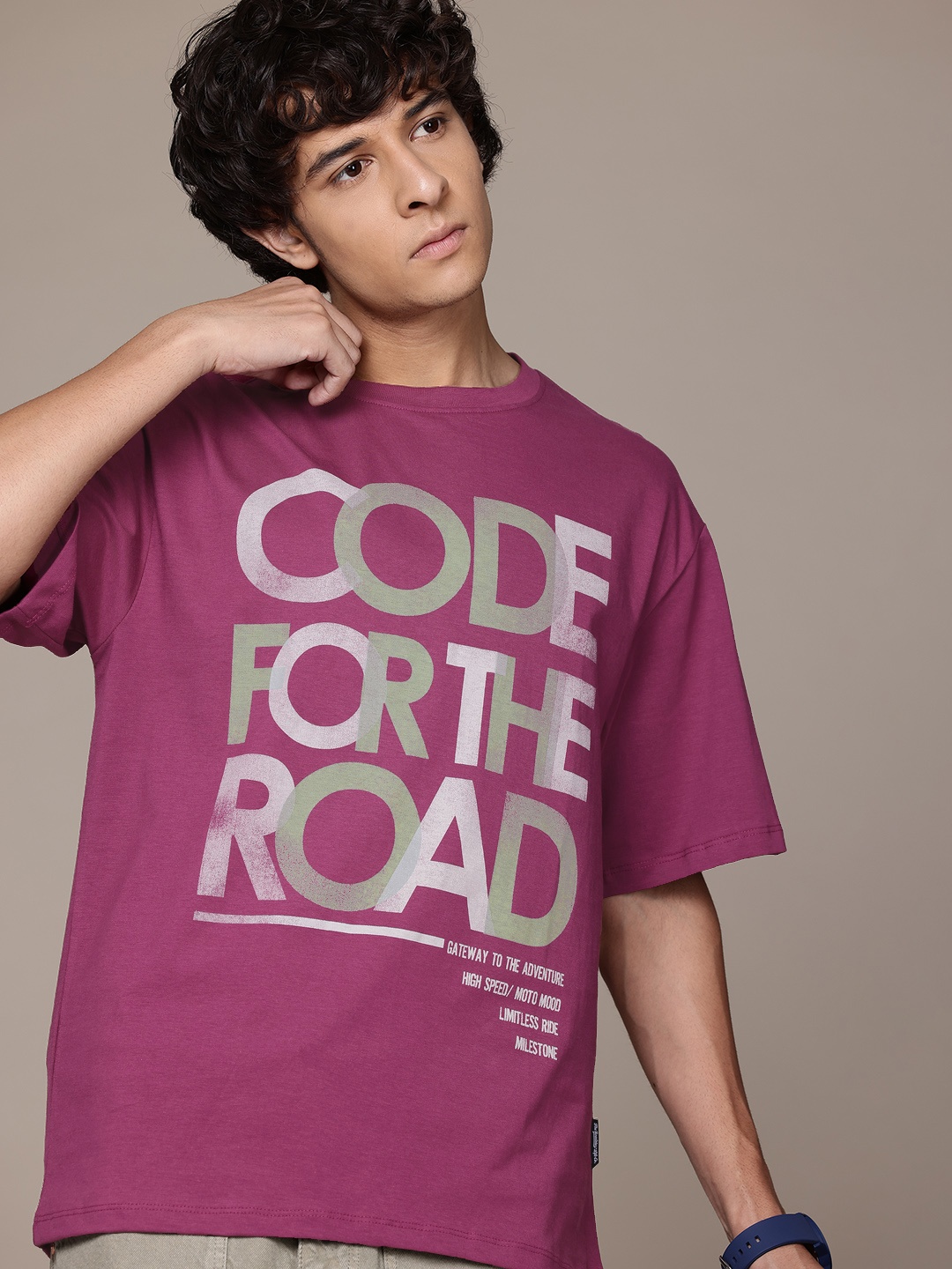 

The Roadster Lifestyle Co. Typography Pure Cotton Relaxed Fit T-shirt, Magenta