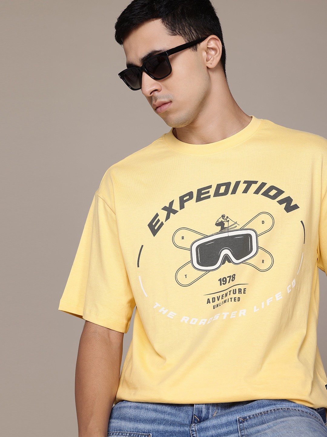 

Roadster The Life Co. Printed Relaxed Fit Pure Cotton T-shirt, Yellow