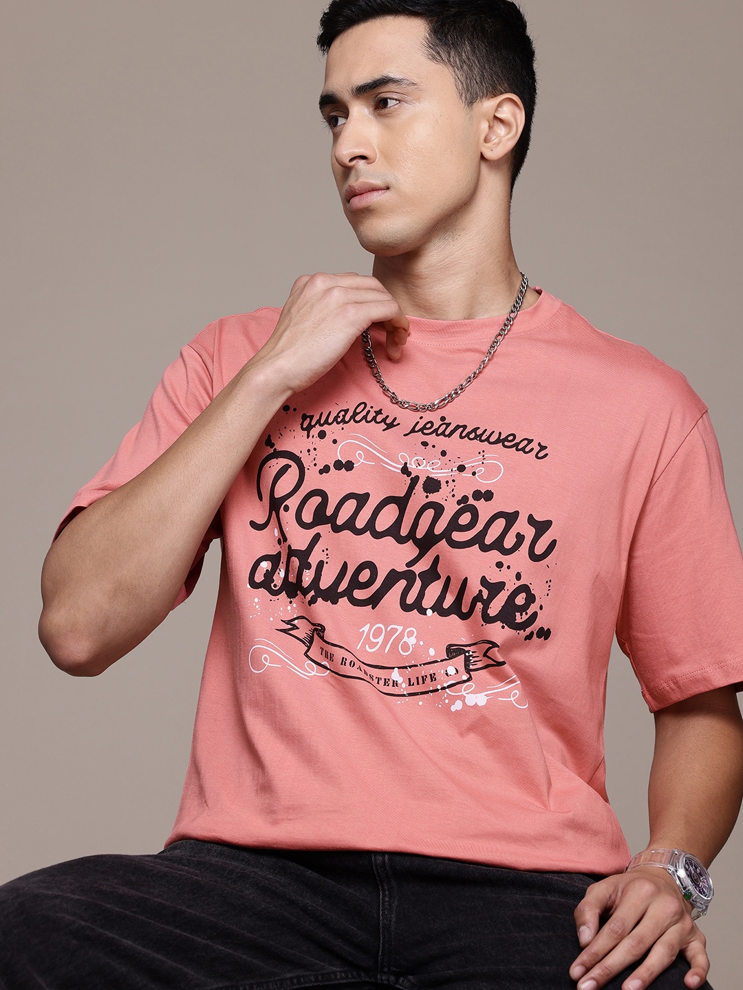 

The Roadster Lifestyle Co. Typography Print Pure Cotton T-shirt, Pink