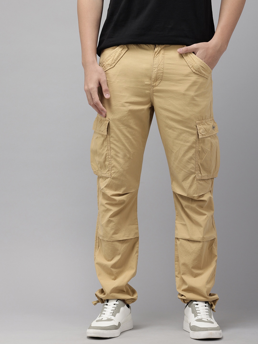 

U.S. Polo Assn. Denim Co. Men Pure Cotton Straight Fit Cargo Joggers, Khaki