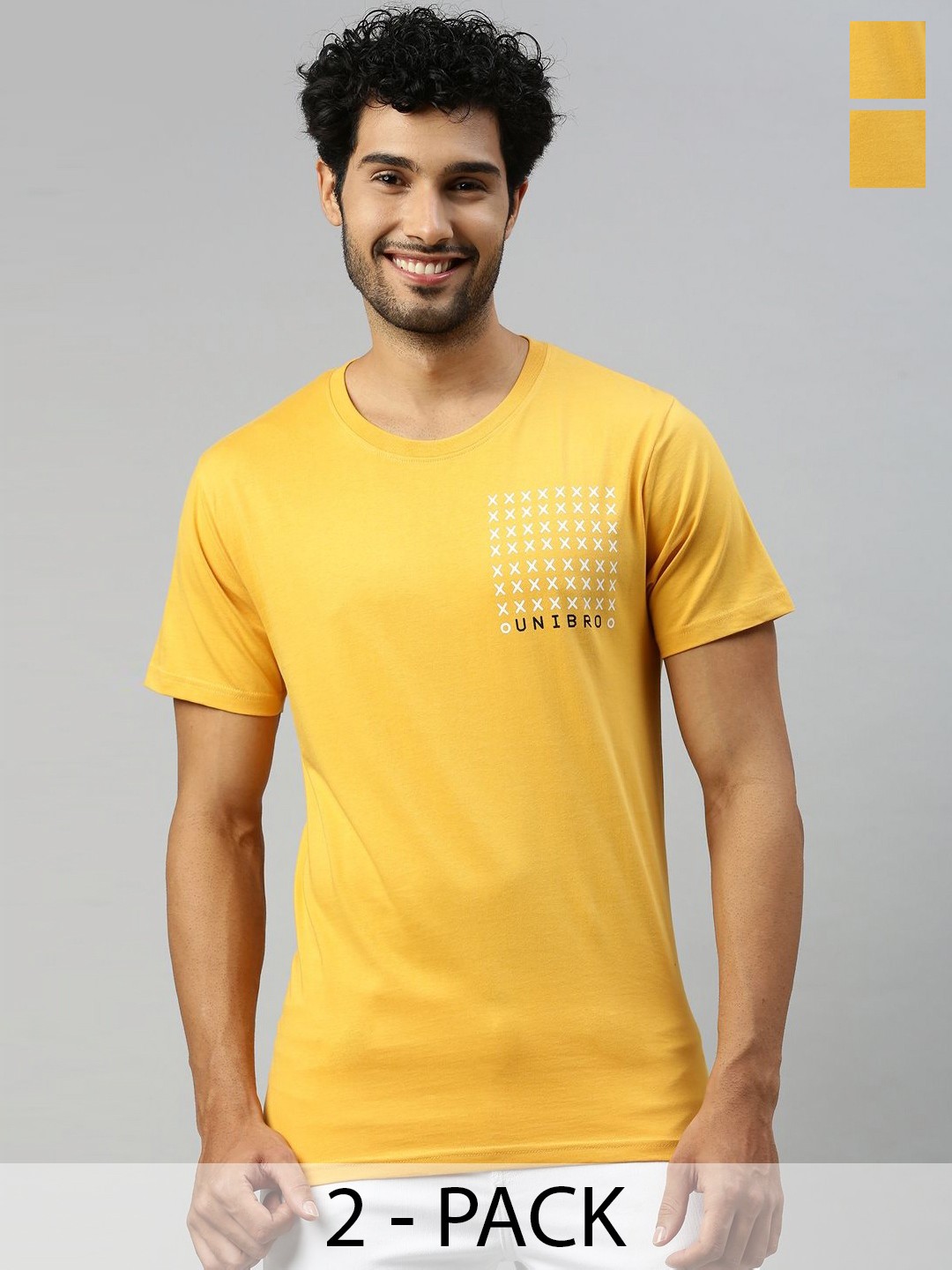

Ramraj Men Pack Of 2 Typography Printed Round Neck Cotton T-Shirts, Yellow