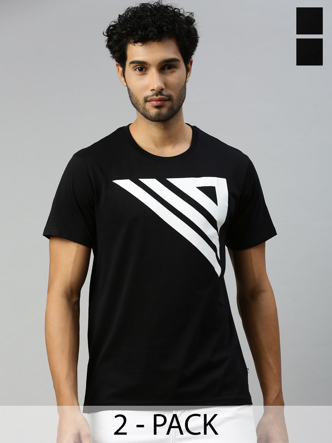 

Ramraj Men Pack Of 2 Graphic Printed Round Neck Cotton T-Shirts, Black