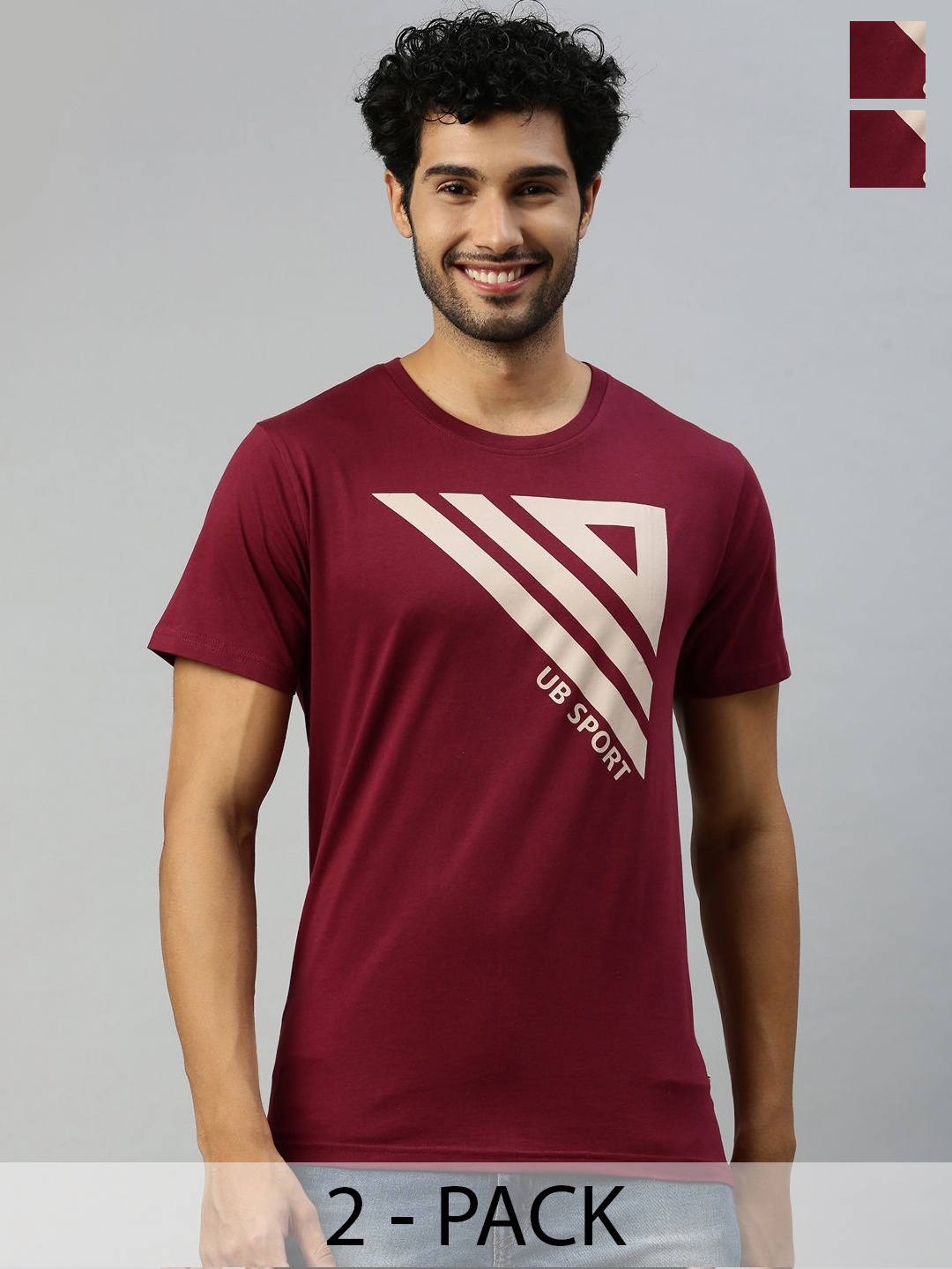 

Ramraj Men Pack Of 2 Graphic Printed Round Neck Cotton T-Shirts, Maroon