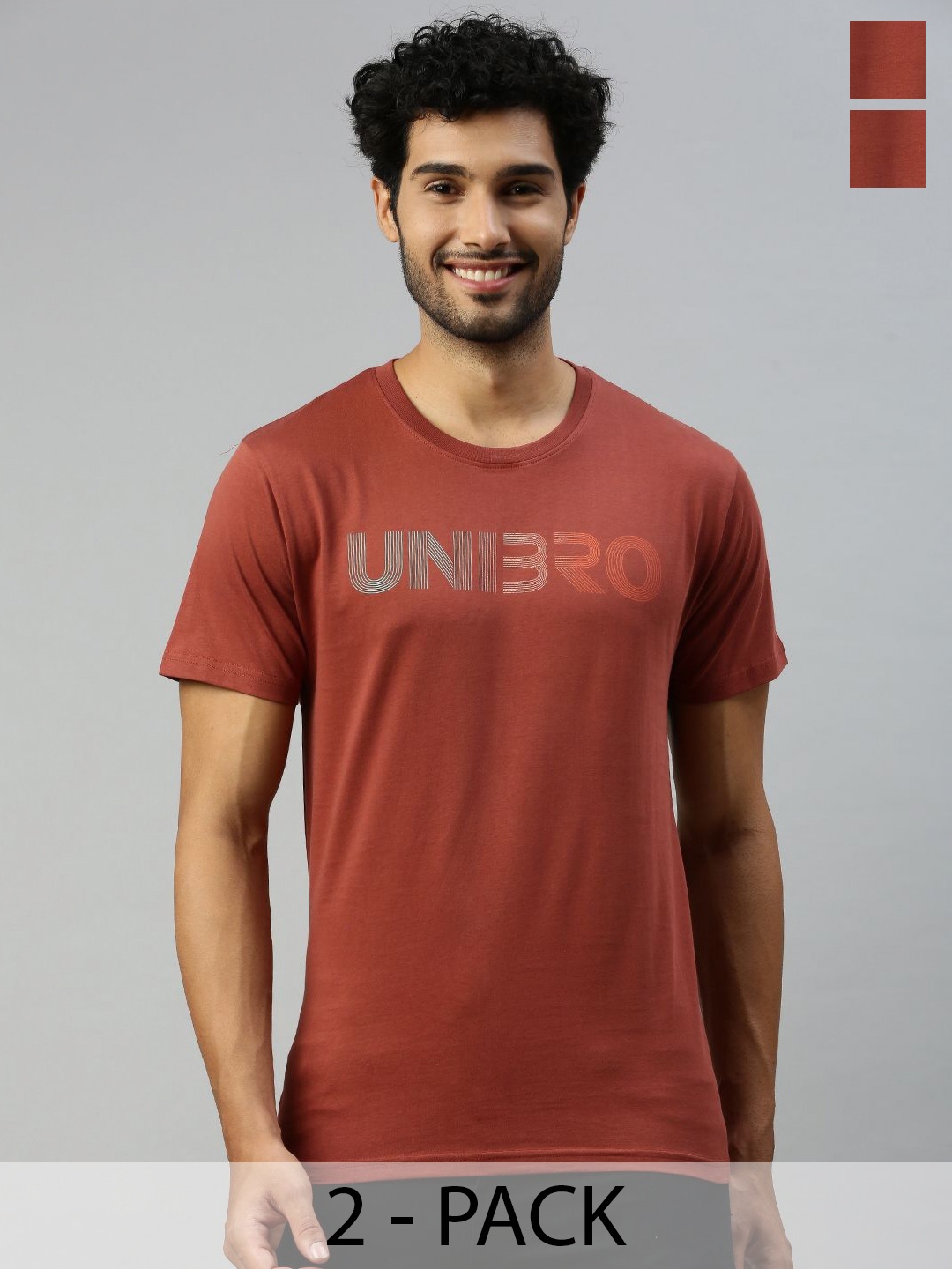

Ramraj Men Pack Of 2 Typography Printed Round Neck Cotton T-Shirts, Brown