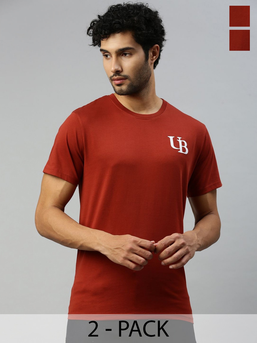 

Ramraj Men Pack Of 2 Solid Round Neck Cotton T-Shirts, Brown