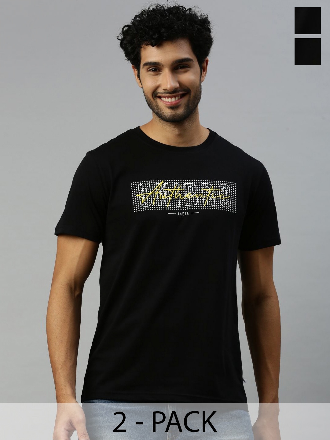 

Ramraj Men Pack Of 2 Typography Printed Round Neck Cotton T-Shirts, Black