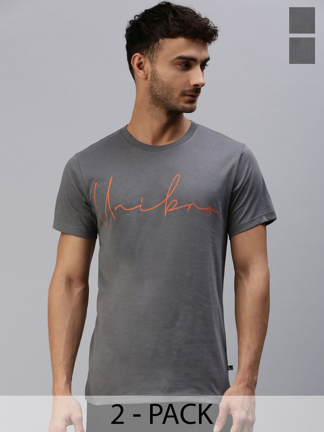 

Ramraj Men Pack Of 2 Typography Printed Round Neck Cotton T-Shirts, Grey