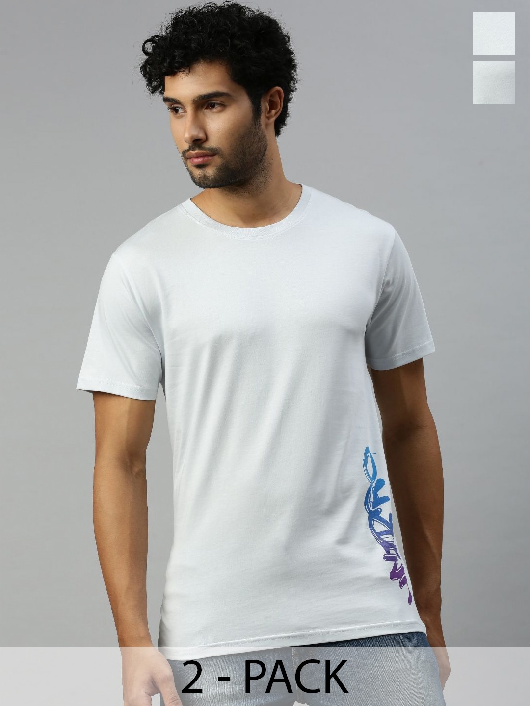 

Ramraj Men Pack Of 2 Typography Printed Round Neck Cotton T-Shirts, Blue