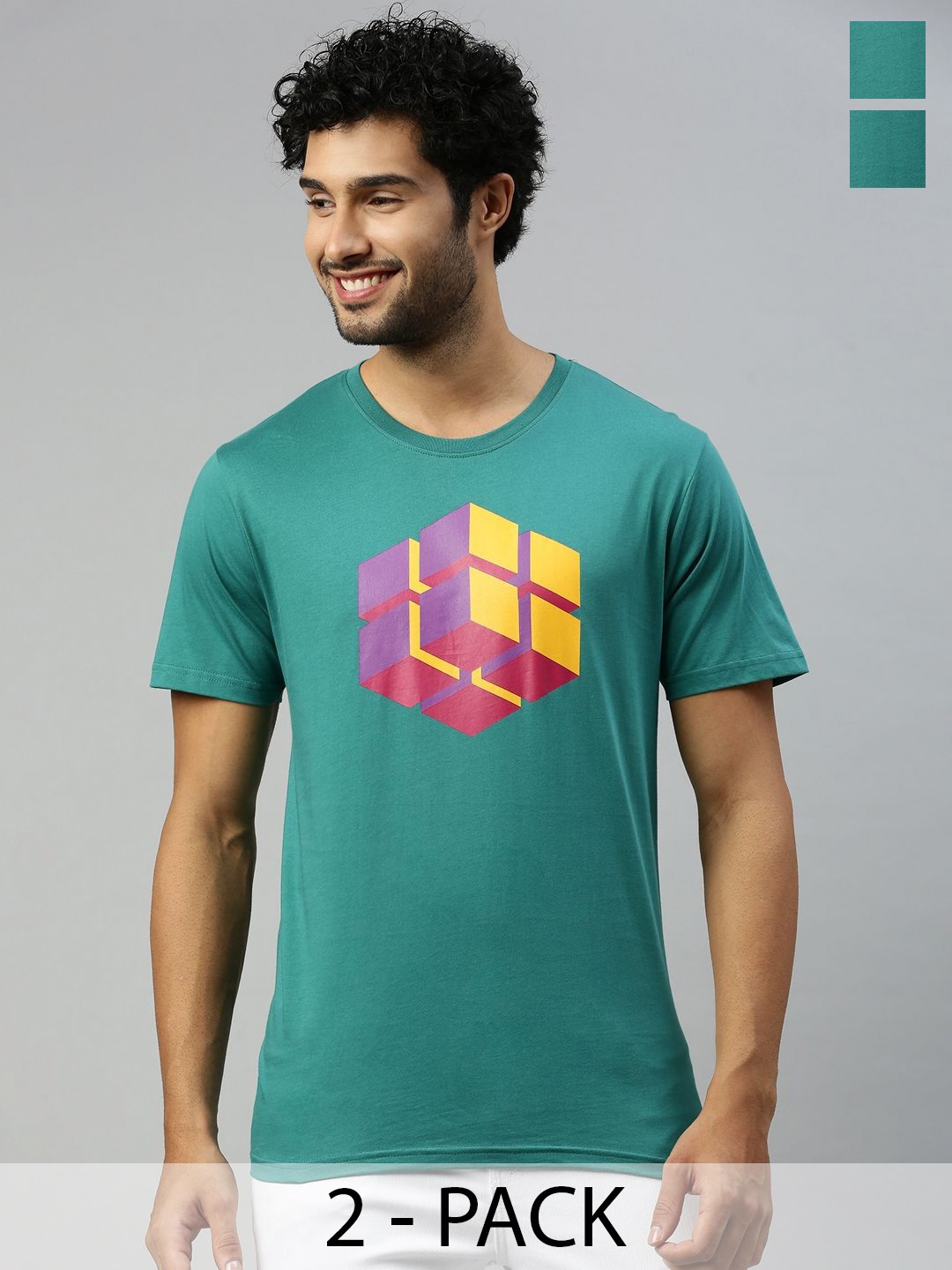 

Ramraj Men Pack Of 2 Graphic Printed Round Neck Cotton T-Shirts, Green