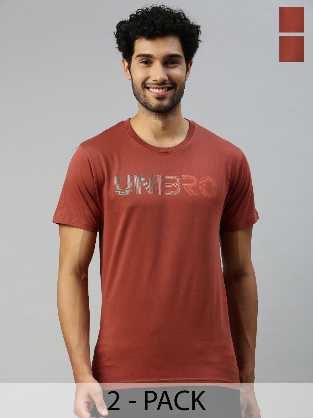 

Ramraj Men Pack Of 2 Typography Printed Round Neck Cotton T-Shirts, Brown