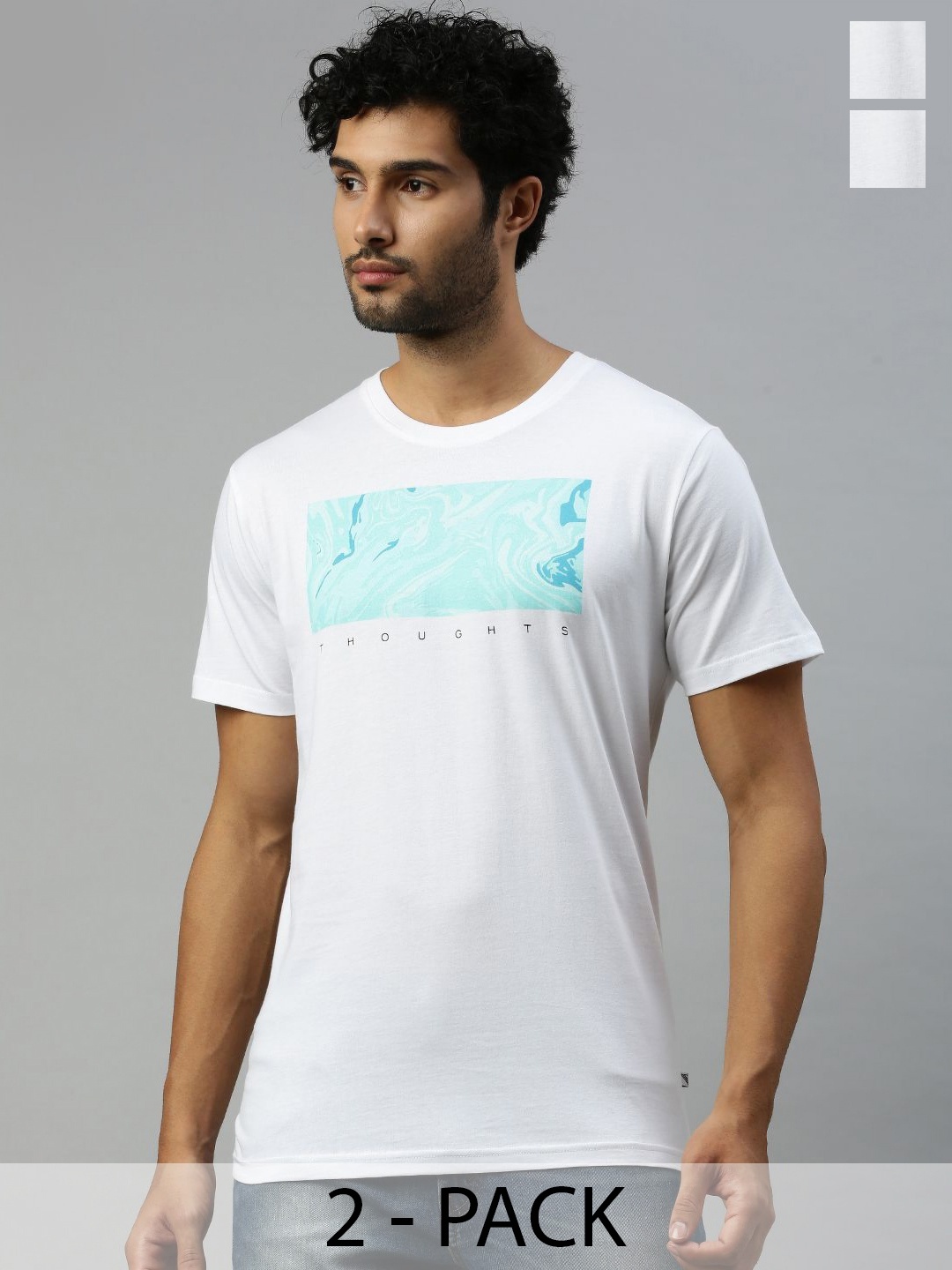 

Ramraj Men Pack Of 2 Graphic Printed Round Neck Cotton T-Shirts, White