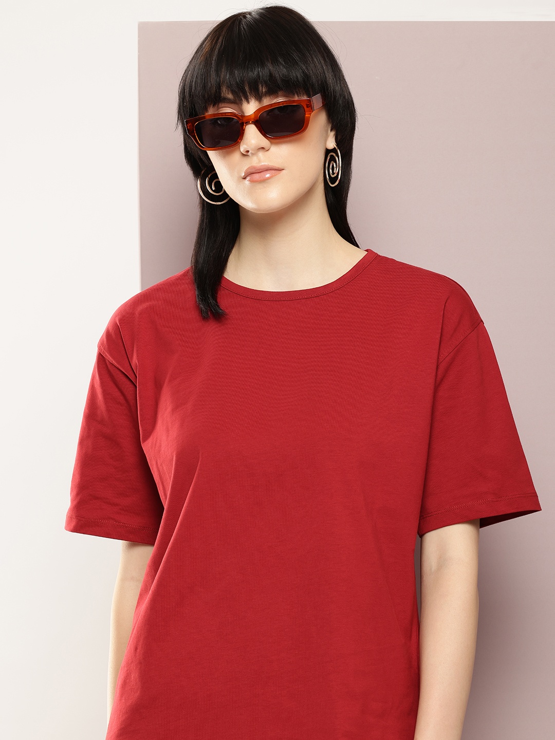 

Kook N Keech Drop-Shoulder Sleeves Pure Cotton Oversized T-shirt, Red