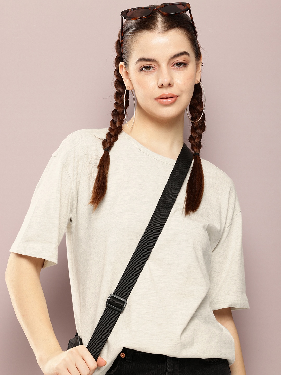 

Kook N Keech Drop-Shoulder Sleeves Oversized T-shirt, Grey melange