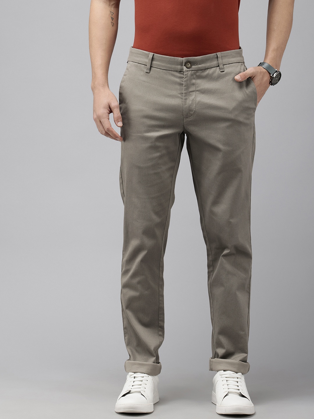 

U.S. Polo Assn. Men Geometric Printed Denver Slim Fit Trousers, Grey