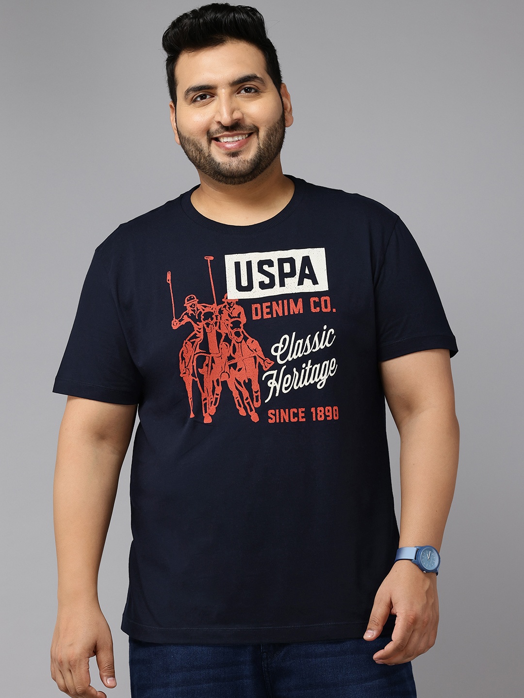 

U.S. Polo Assn. Denim Co. Plus Size Printed Pure Cotton T-shirt, Navy blue