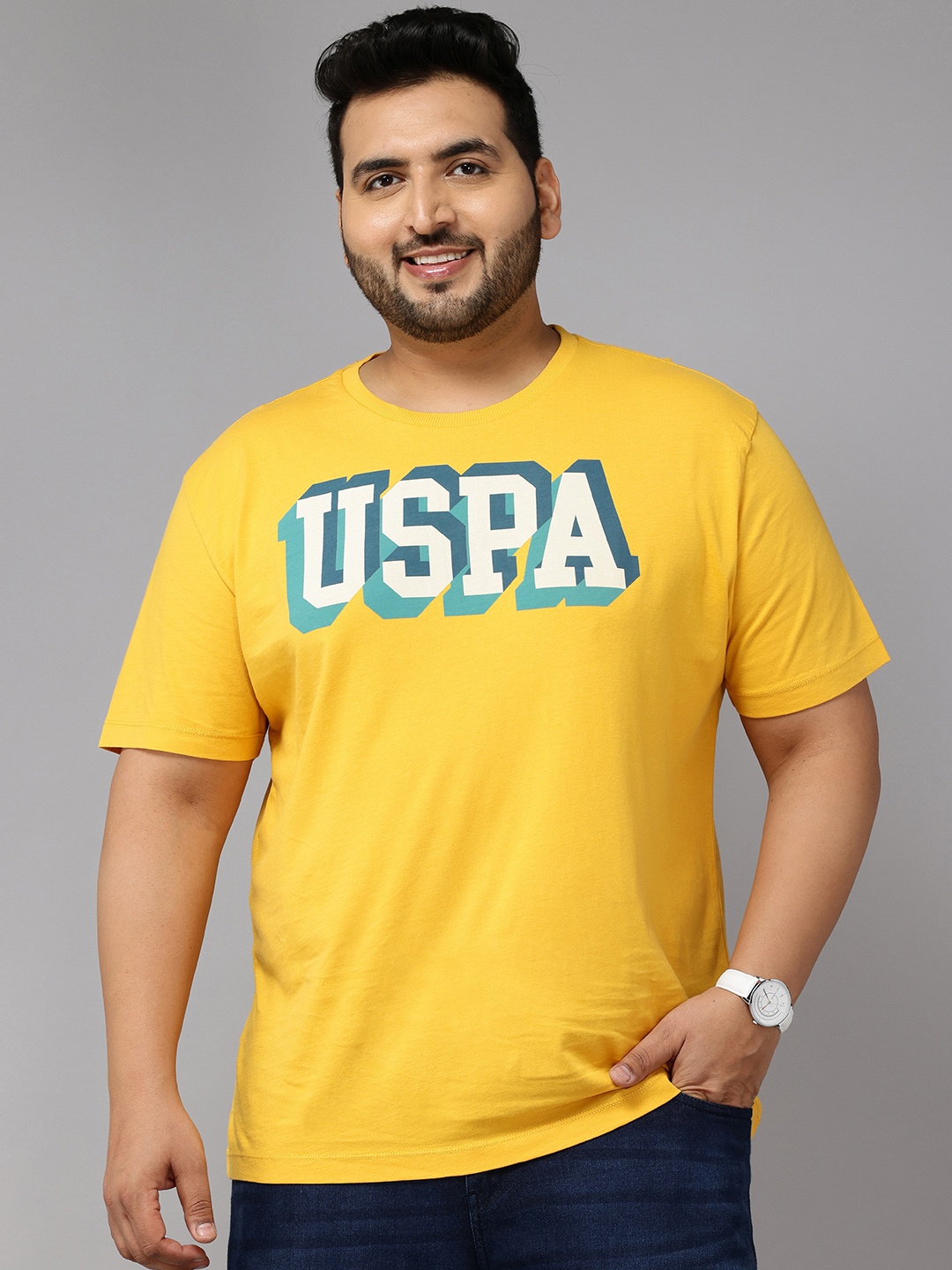 

U.S. Polo Assn. Denim Co. Plus-Size Brand Logo Print Pure Cotton Slim Fit T-shirt, Mustard