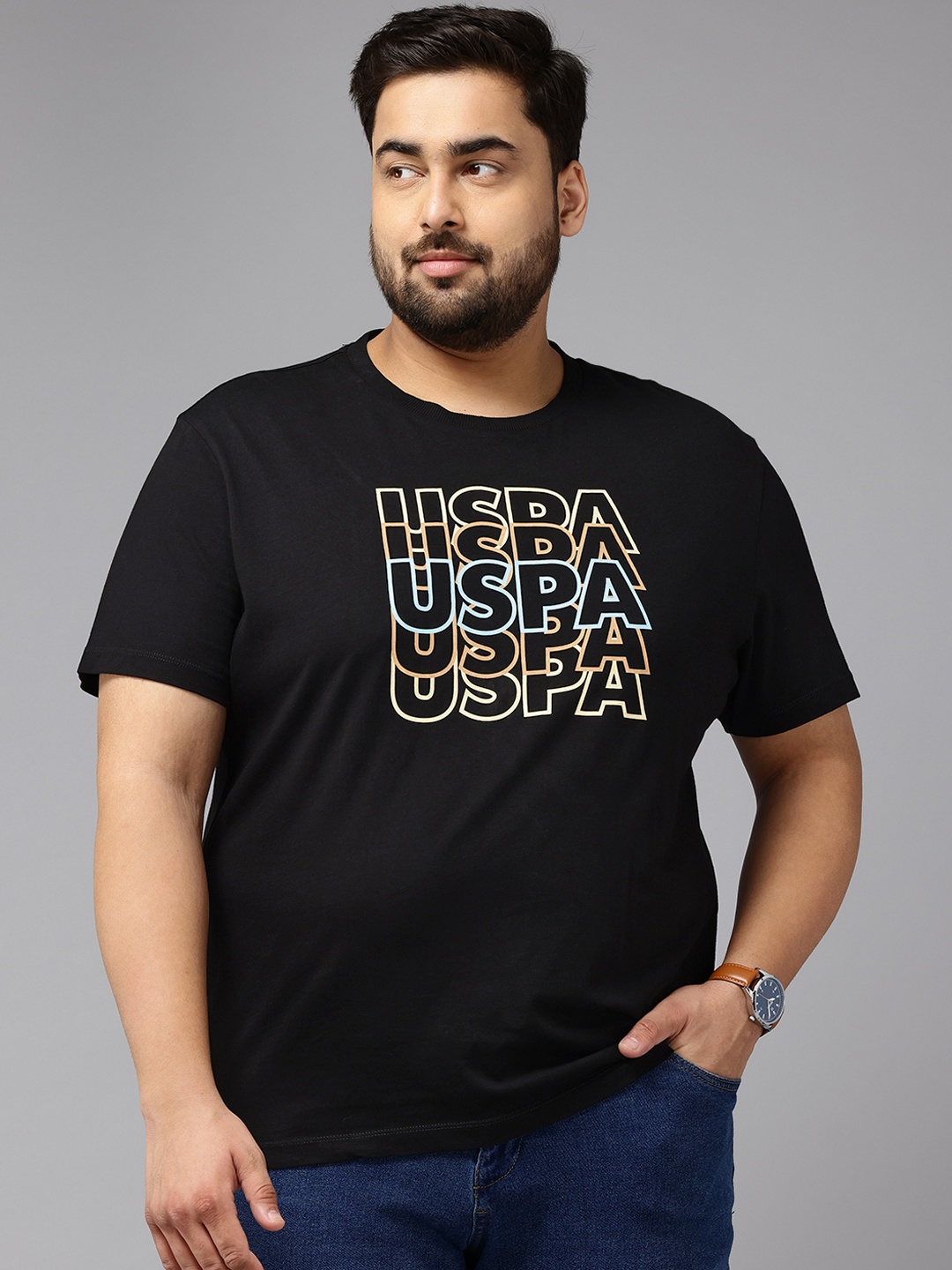 

U.S. Polo Assn. Denim Co. Plus Size Printed Pure Cotton T-shirt, Black