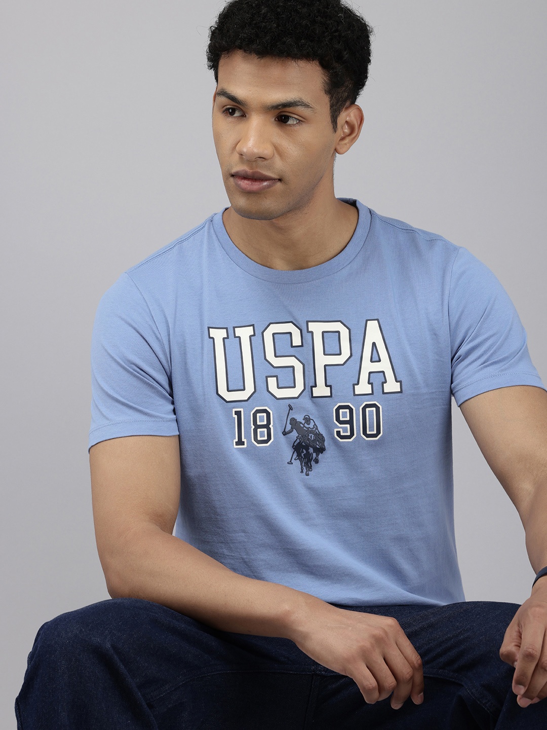 

U.S. Polo Assn. Denim Co. Brand Logo Printed Pure Cotton Slim Fit T-shirt, Blue