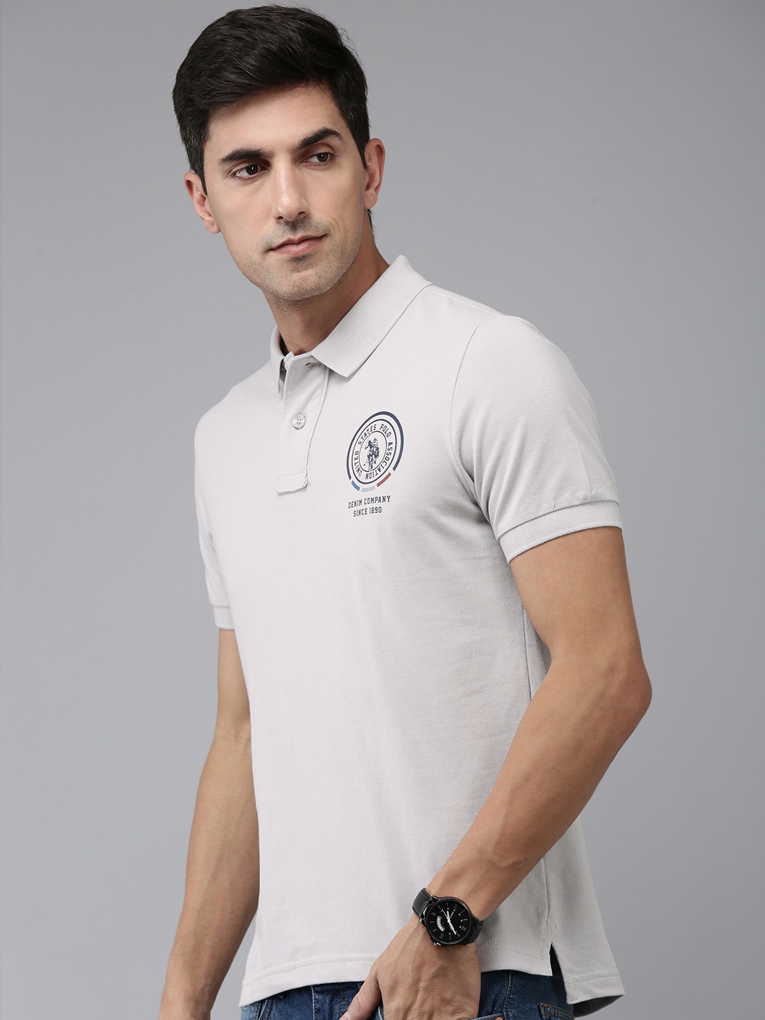 

U.S. Polo Assn. Denim Co. Polo Collar Pure Cotton Slim Fit T-shirt, Grey