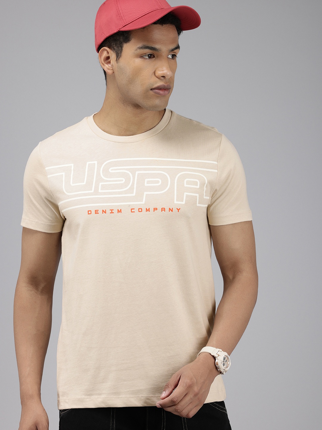 

U.S. Polo Assn. Denim Co. Brand Logo Printed Pure Cotton Slim Fit T-shirt, Beige