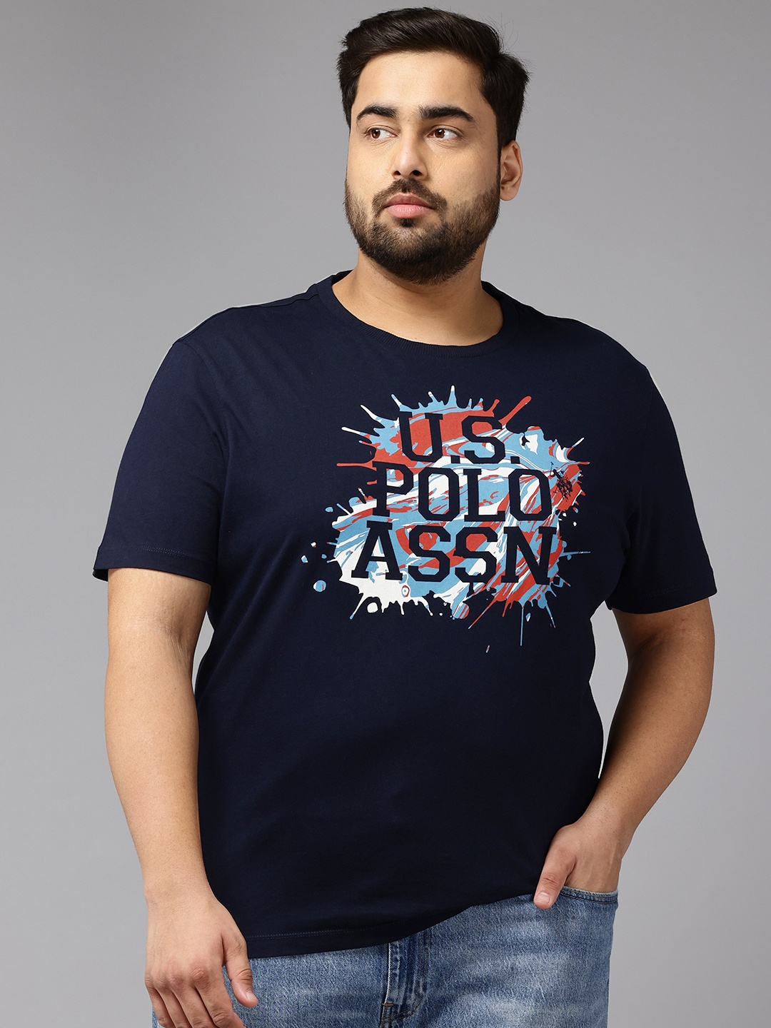 

U.S. Polo Assn. Denim Co. Plus-Size Brand Logo Print Pure Cotton Slim Fit T-shirt, Navy blue