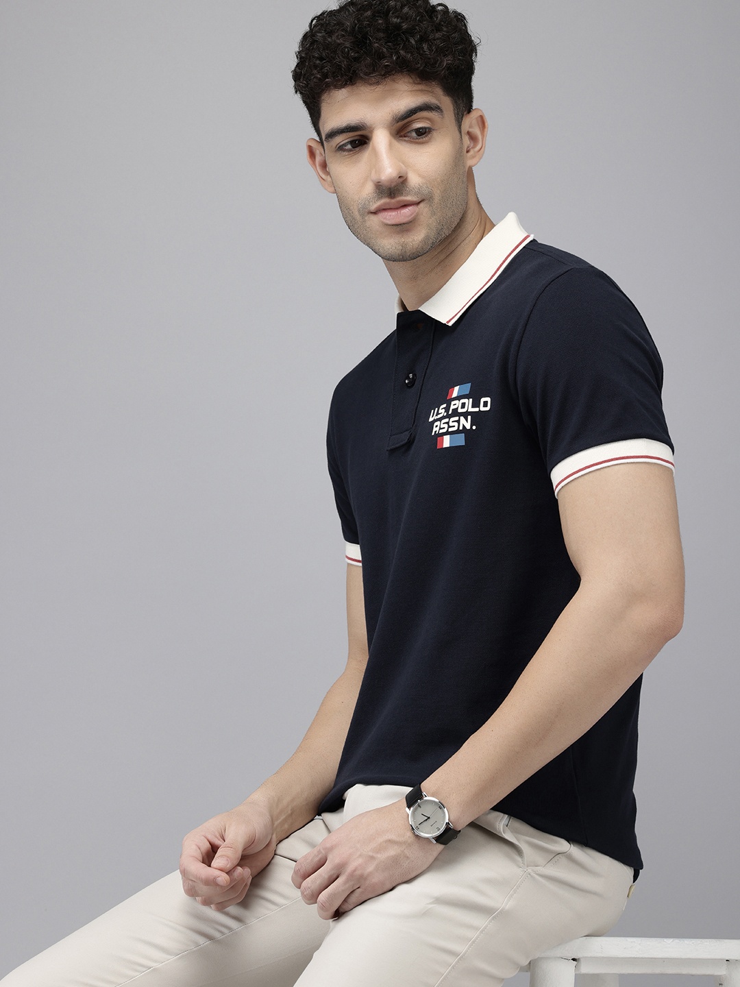 

U.S. Polo Assn. Denim Co. Polo Collar Pure Cotton Slim Fit T-shirt, Navy blue