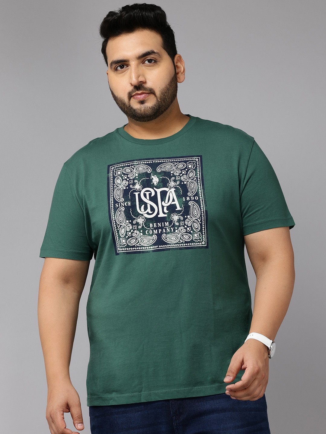 

U.S. Polo Assn. Denim Co. Plus Size Brand Logo Print Pure Cotton Slim Fit T-shirt, Green