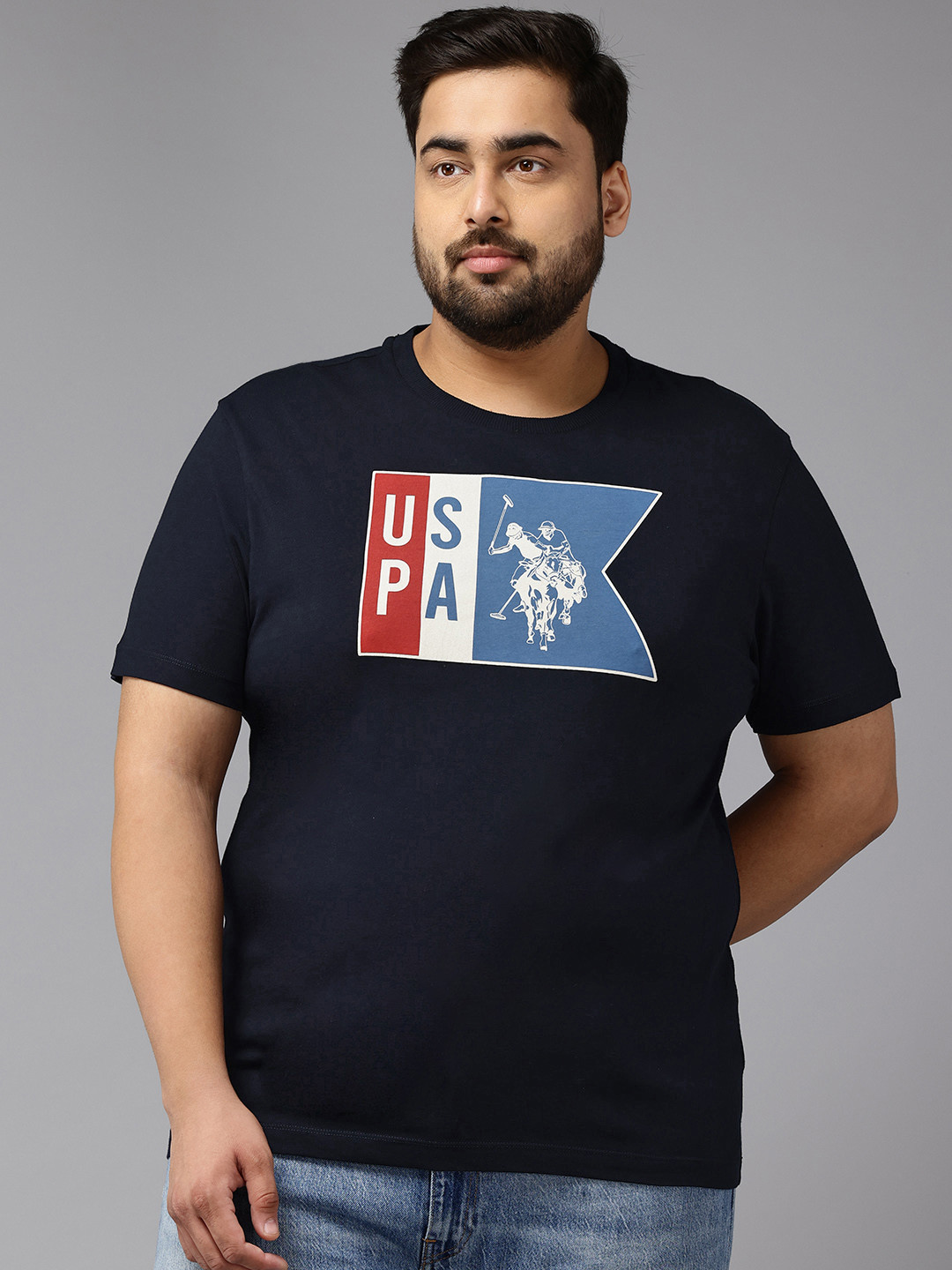 

U.S. Polo Assn. Denim Co. Plus Size Printed Slim Fit Pure Cotton T-shirt, Navy blue