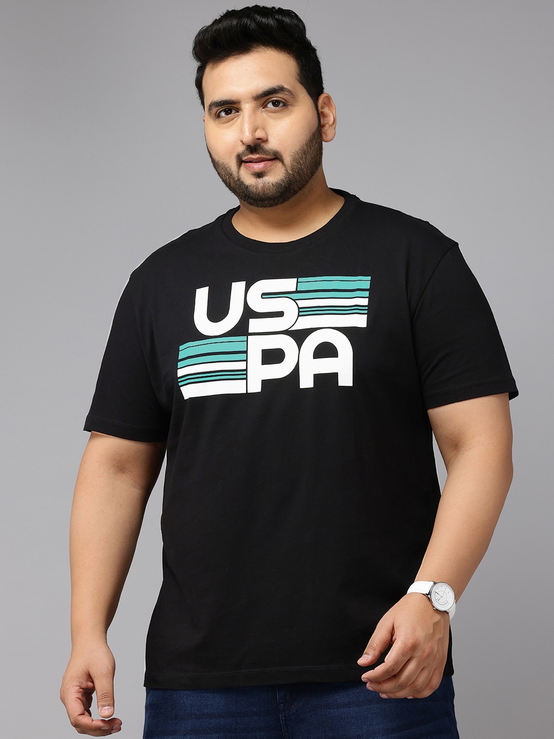 

U.S. Polo Assn. Denim Co. Plus Size Typography Printed Pure Cotton Slim Fit T-shirt, Black