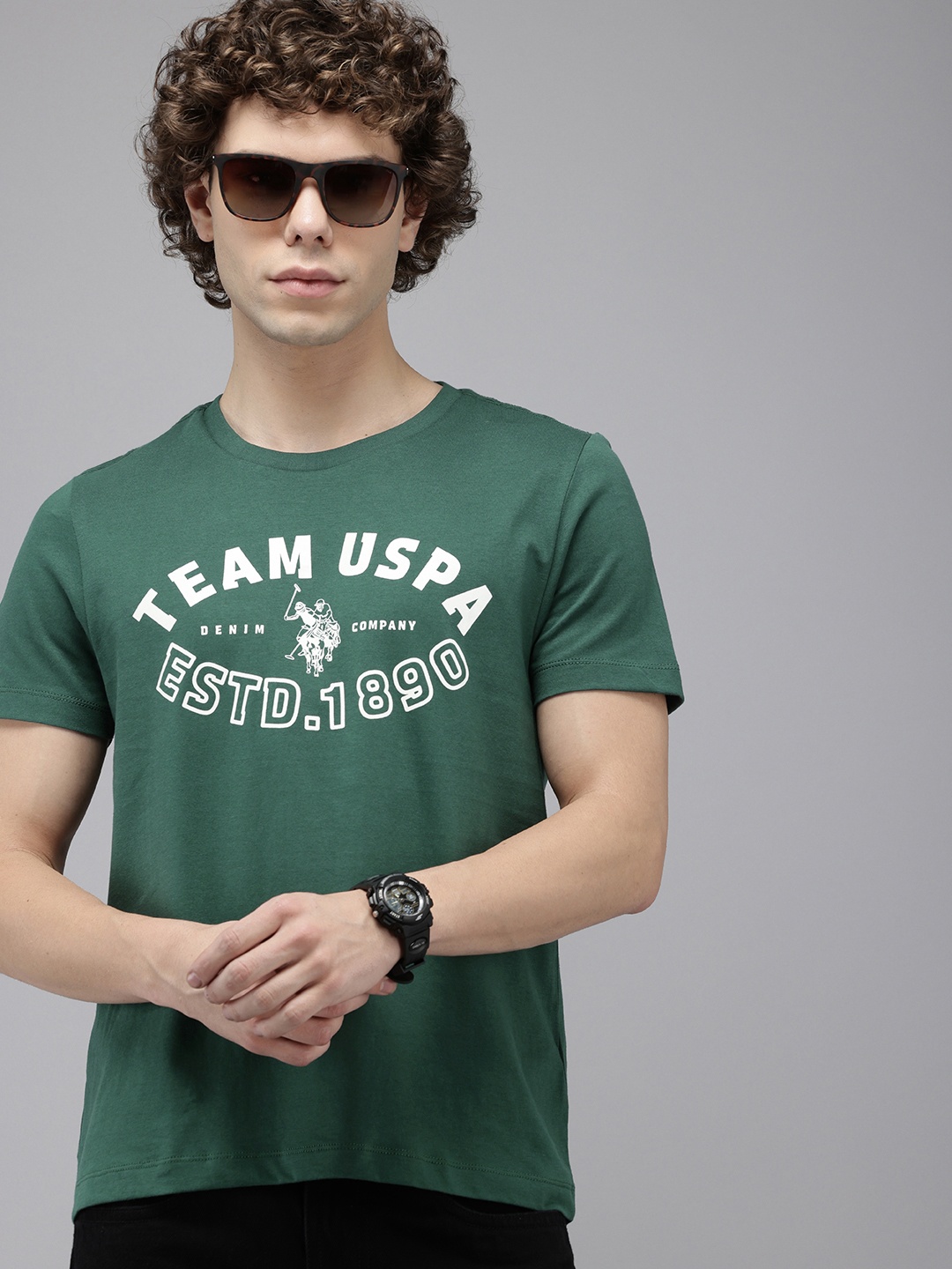 

U.S. Polo Assn. Denim Co. Brand Logo Printed Pure Cotton Slim Fit T-shirt, Green