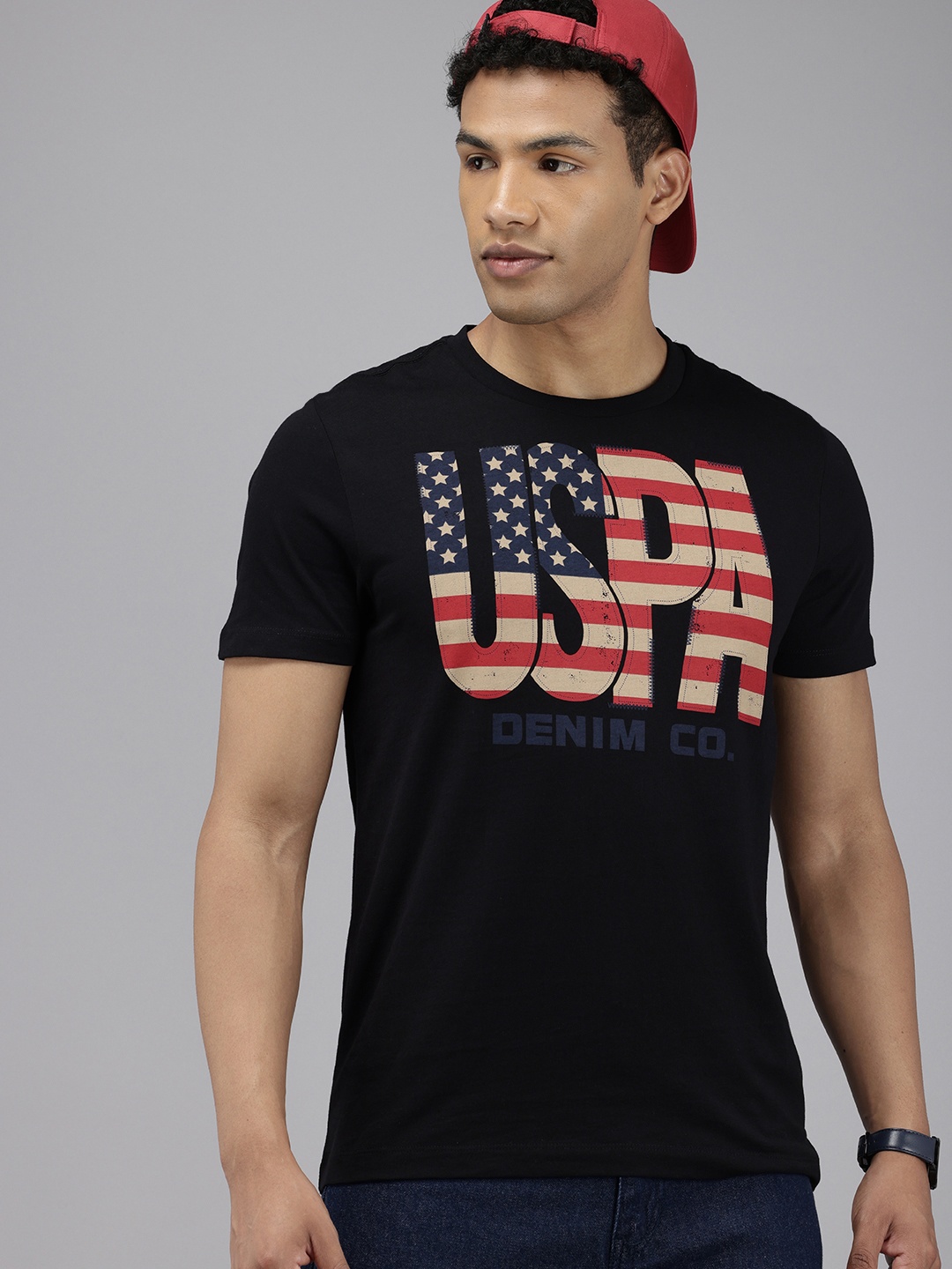 

U.S. Polo Assn. Denim Co. Pure Cotton Brand Logo Printed Slim Fit T-shirt, Black