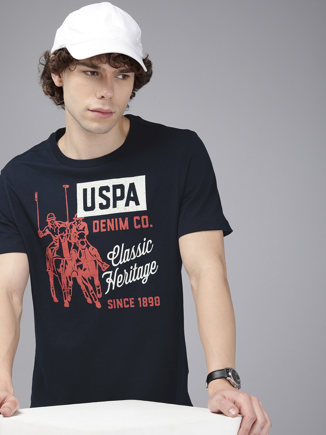 

U.S. Polo Assn. Denim Co. Brand Logo Printed Pure Cotton Slim Fit T-shirt, Navy blue