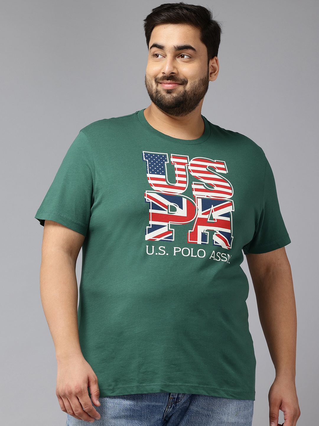 

U.S. Polo Assn. Denim Co. Plus Size Brand Logo Print Pure Cotton Slim Fit T-shirt, Green