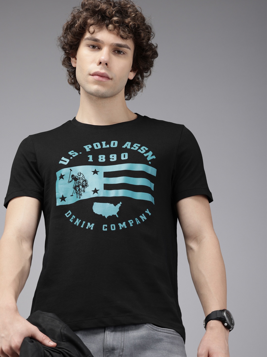 

U.S. Polo Assn. Denim Co. Brand Logo Printed Pure Cotton Slim Fit T-shirt, Black