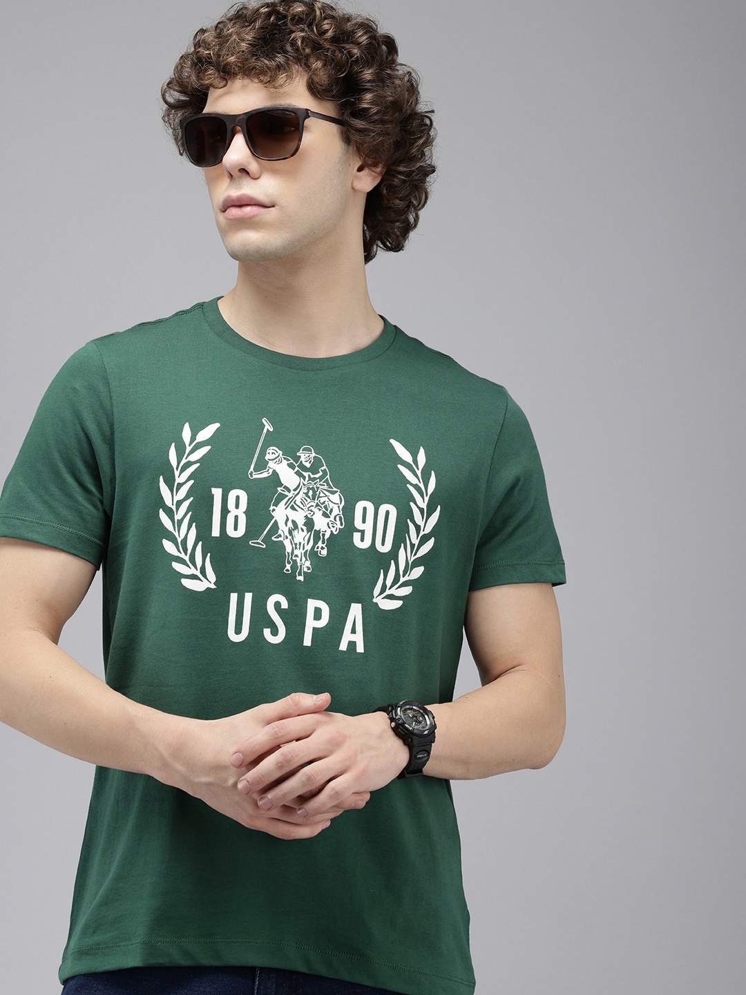 

U.S. Polo Assn. Denim Co. Brand Logo Printed Pure Cotton Slim Fit T-shirt, Green