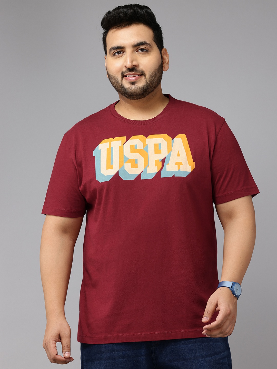 

U.S. Polo Assn. Denim Co. Plus-Size Brand Logo Print Pure Cotton Slim Fit T-shirt, Maroon